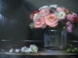 Pink Roses and Daisies, 14x18