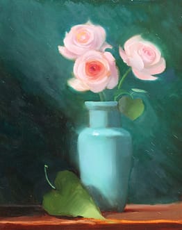 2021 Pink Roses in Blue Vase, 16X20
