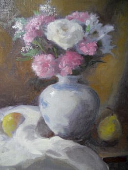 White Rose and Pink Carnations, 18x14