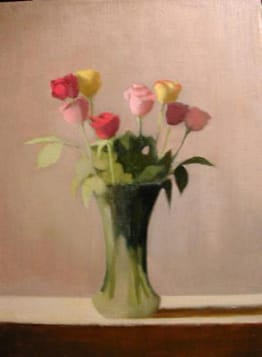 Roses in Tall Glass Vase, 18x14