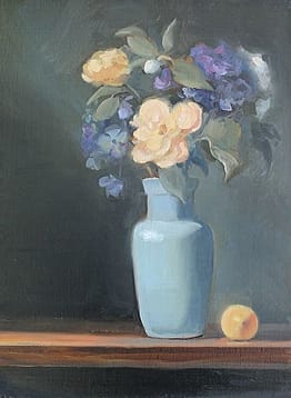 Floral in Blue Vase with Lemon, 16x12